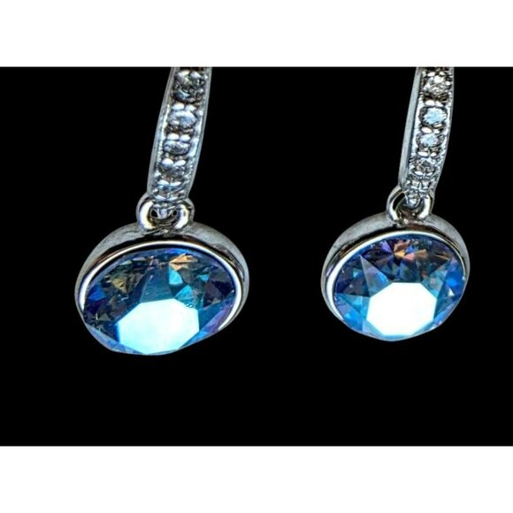 New Tocara Sterling Silver Earrings DiAmi Crystal Blue Faceted Gem Josette Hook - Picture 10 of 13